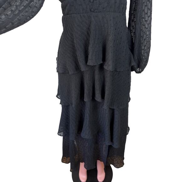 ASTR the Label Black Tiered Maxi Dress Small plunge romantic Fairy Goth Morticia - Picture 3 of 8